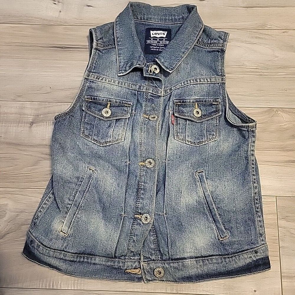 Levi's Denim Vest Youth 10-12 Blue Button‎ Up  Jean  Jacket